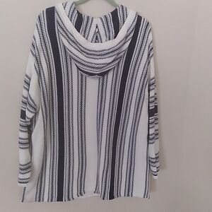 Chaps Nautical Baja Style Ho‎ Blue White Striped Sweater Coastal Fisherman